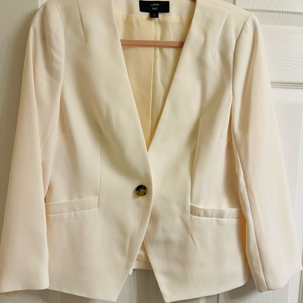 J. Crew Cream Single-Button Notchless Blazer